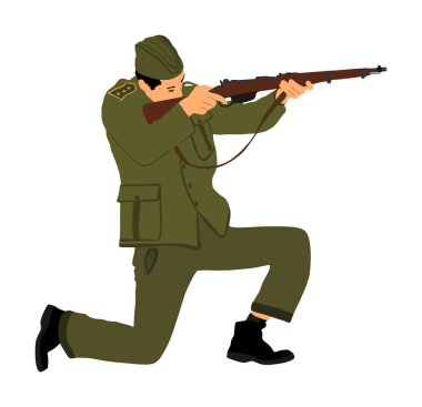 Tüfek vektör çizimi olan ikinci dünya savaşı askeri. 2. Dünya Savaşı askeri. Nişan al ve düşmana ateş et..