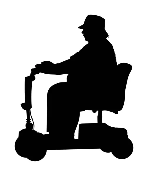 Seniorin Auf Elektrischem Rollstuhlvektor Silhouette Illustration Isoliert Auf Weißem Hintergrund — Stockvektor