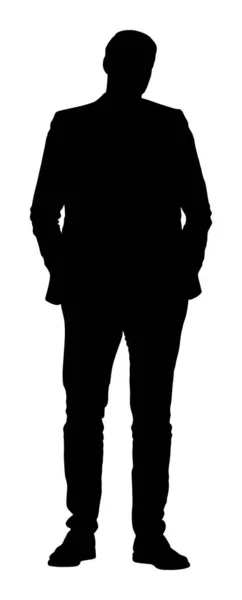 Иллюстрация Векторного Силуэта Бизнесмена Красивый Мужчина Номере Руками Карманах Стою — стоковый вектор
