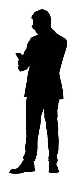 Homme Affaires Avec Silhouette Vectorielle Téléphone Portable Bel Homme Suite — Image vectorielle