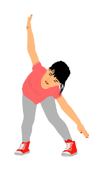 Happy Joyful Kid Little Girl Doing Exercises Vector Illustration Isolated — Stock Vector