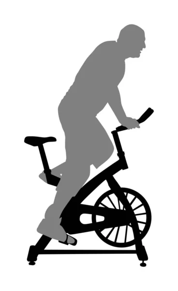 Hombre Ejercita Silueta Vector Bicicleta Estática Ciclismo Entrenamiento Cardiovascular Gimnasio — Vector de stock