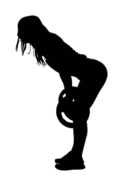 Femme Musculation Sportive Avec Haltère Fléchissant Les Muscles Faisant Squat — Image vectorielle