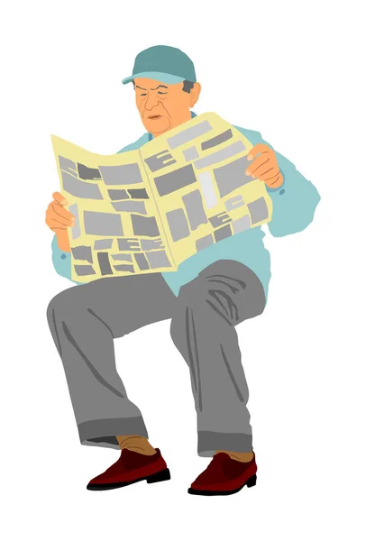 Συνταξιούχος Διαβάσει Εφημερίδες Διανυσματική Απεικόνιση Απομονώνονται Λευκό Φόντο Ανώτερος Χαλαρωτικό — Διανυσματικό Αρχείο