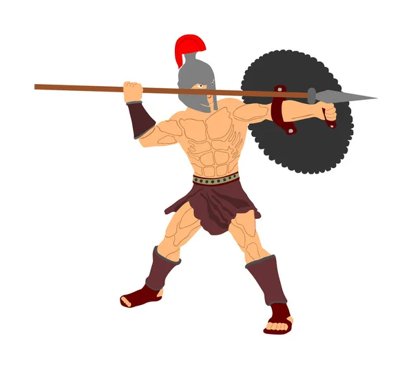 Roman Legionary Soldier Battle Shield Spear Vector Illustration Strong Spartan — Stock Vector