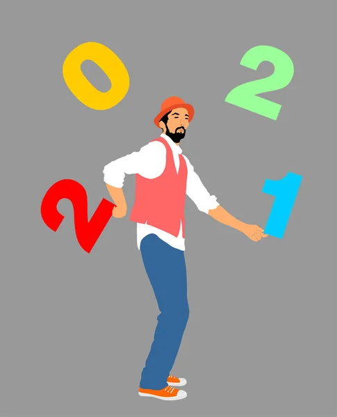 Artysta Wykonawca Akrobata Żonglujący Liczbami Szczęśliwego Nowego Roku 2021 Animator — Wektor stockowy