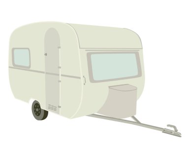 Kamp karavanı çizimi beyaz arka planda izole edildi. Kamp eve dönüyor. Turist ailesi için hafta sonu açık hava etkinliği. Gezginler için mobil ev. 