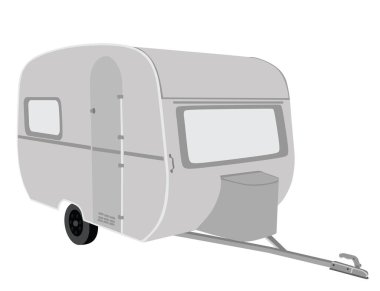 Kamp karavanı çizimi beyaz arka planda izole edildi. Kamp eve dönüyor. Turist ailesi için hafta sonu açık hava etkinliği. Gezginler için mobil ev. 