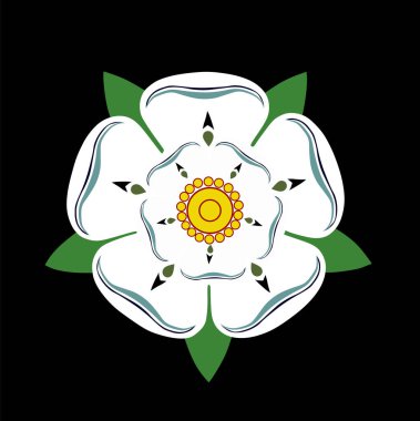 Batı Yorkshire gül çiçeği siyah arka planda izole edilmiş bayrak vektör illüstrasyonundan. Batı Yorkshire arması.