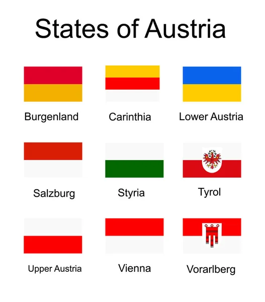 Landesflaggen Der Österreichischen Regionen Gesetzt Burgerland Kärnten Niederösterreich Salzburg Steiermark — Stockvektor