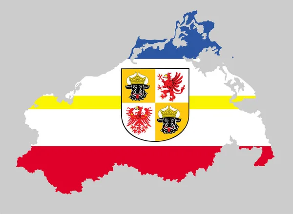 Mecklemburgo Pomerania Occidental Mapa Con Bandera Escudo Armas Vector Ilustración — Vector de stock