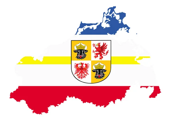 Mecklemburgo Pomerania Occidental Mapa Con Bandera Escudo Armas Vector Ilustración — Archivo Imágenes Vectoriales