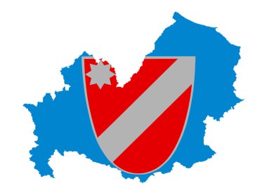 Molise harita bayrağı arması arması vektör illüstrasyonlu, İtalya eyaleti sembolü, beyaz arka planda izole. İtalyan bölgesi haritada Molise kalkanı.