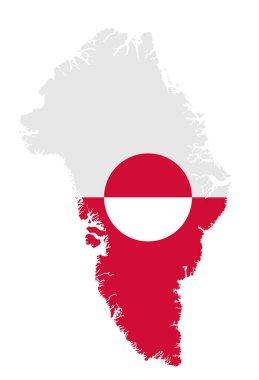 Beyaz arkaplanda izole edilmiş harita üzerinde bayrak bulunan Grönland vektör haritası.