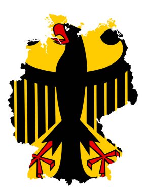 Almanya arması, siyah kartal sembolü, ulusal amblem. Almanya 'nın arması. Alman haritası ve bayrağı. Avrupa ülkesi.