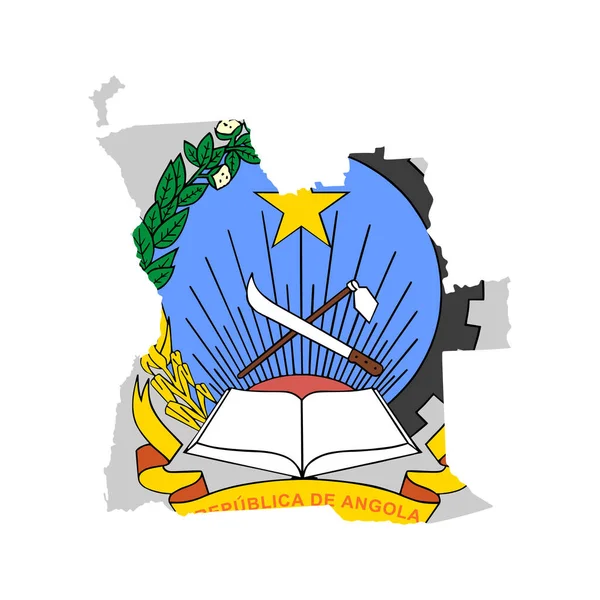 Angolai Köztársaság Térképvektor Sziluett Illusztráció Címerrel Pecséttel Vagy Nemzeti Emblémával — Stock Vector