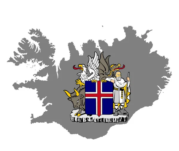 Islândia Mapa Vetor Brasão Armas Islândia Símbolo Nacional — Vetor de Stock