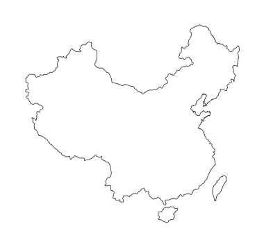 Çin 'in düzenlenebilir boş vektör haritası beyaz arkaplanda izole edildi. Çin haritasında siluet çizimi.