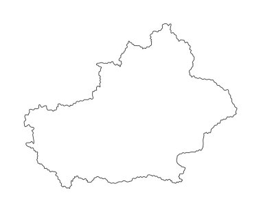 Çin haritasında beyaz arkaplan üzerinde izole edilmiş Xinjiang haritası vektör çizimi. Xinjiang çizgi haritası sınır biçimi.