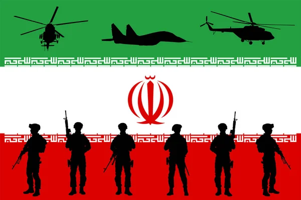 Iranska Armén Soldater Enhet Med Gevär Tjänst Över Iran Flagga — Stock vektor