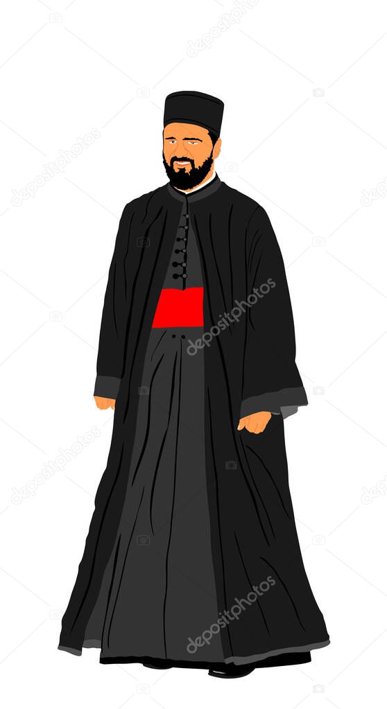 Orthodox Christian priest vector illustration isolated on white background. Christian monk in traditional wear.