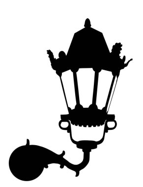 Beyaz arka planda izole edilmiş sokak lambası vektör silüeti çizimi. Geleneksel kentsel dış nesne.