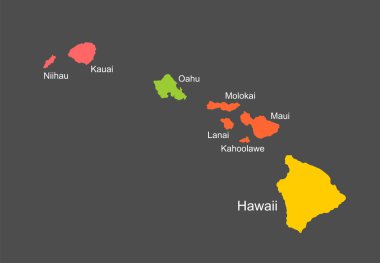 Hawaii vektör haritası yüksek detaylı siluet çizimi siyah arka planda izole edildi. Ada takımadaları.