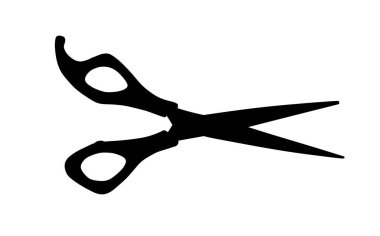 Beyaz arkaplanda izole edilmiş makas vektör silüeti çizimi. Moda aleti sembolü. Saç stili ekipmanı.