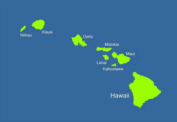 ハワイベクトルマップ青の背景に隔離された高詳細なシルエットイラスト 島諸島 — ストックベクタ