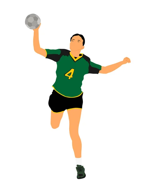 Girl Handball Player Action Ball Vector Illustration Isolated White Woman — Stock Vector