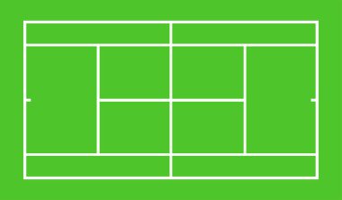 Beyaz arka planda izole edilmiş tenis kortu vektör çizimi diyagramı. Tenis sahası çimeni, şema sembolü. Spor arazisi taslağı.