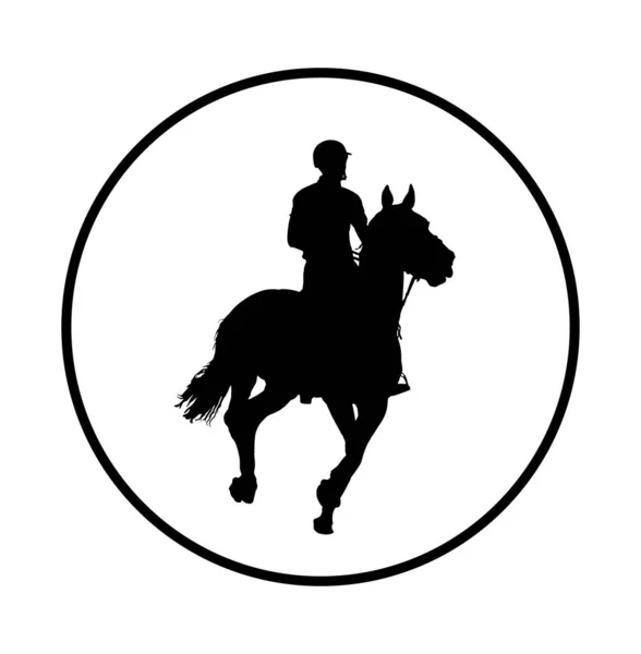 Élégant Cheval Course Silhouette Vectorielle Galop Isolé Sur Blanc Jockey — Image vectorielle