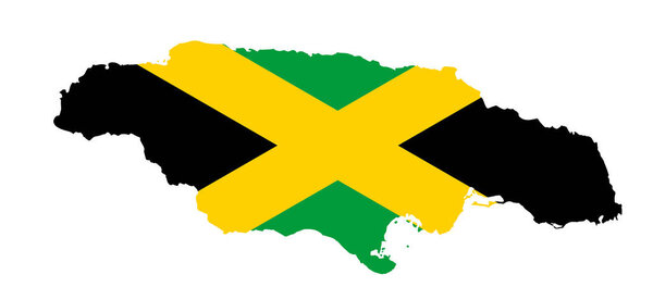 Jamaica map flag vector silhouette illustration isolated on white background. Caribbean country island symbol.