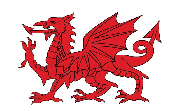 威尔士纹章红龙轮廓 白色背景隔离 威尔士的武器矢量覆盖物 — 图库矢量图片