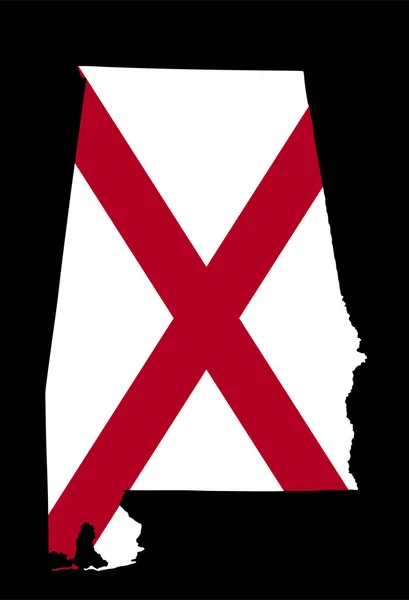 Alabama Mapa Bandera Vector Silueta Ilustración Aislada Sobre Fondo Negro — Vector de stock