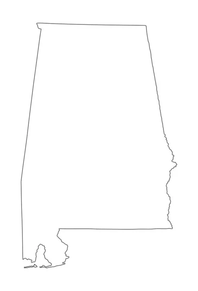 Silueta Contorno Mapa Vectorial Alabama Aislada Sobre Fondo Blanco Alta — Vector de stock