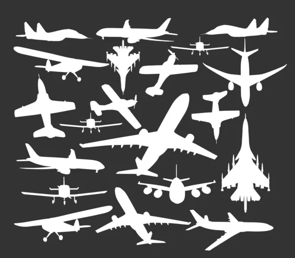 Flugzeug Vektor Silhouette Illustration Isoliert Auf Schwarzem Hintergrund Düsenflugzeug Flughafensymbol — Stockvektor