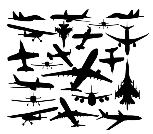 Flugzeug Vektor Silhouette Illustration Isoliert Auf Weißem Hintergrund Düsenflugzeug Flughafensymbol — Stockvektor