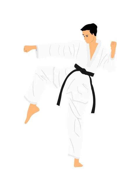 Karate Man Fighter Kimono Vector Illustration Inglés Japón Arte Marcial — Archivo Imágenes Vectoriales