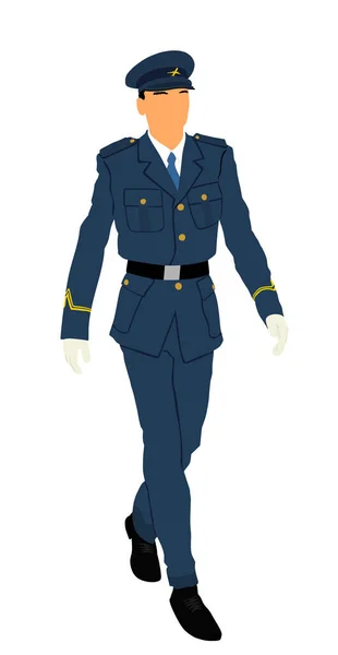 Elegante Piloto Uniforme Ilustración Vectorial Caminando Aislado Sobre Fondo Blanco — Vector de stock