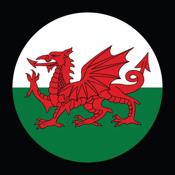 Vektorfahne Von Wales Kreissiegel Nationales Emblem Isoliert Auf Schwarzem Hintergrund — Stockvektor