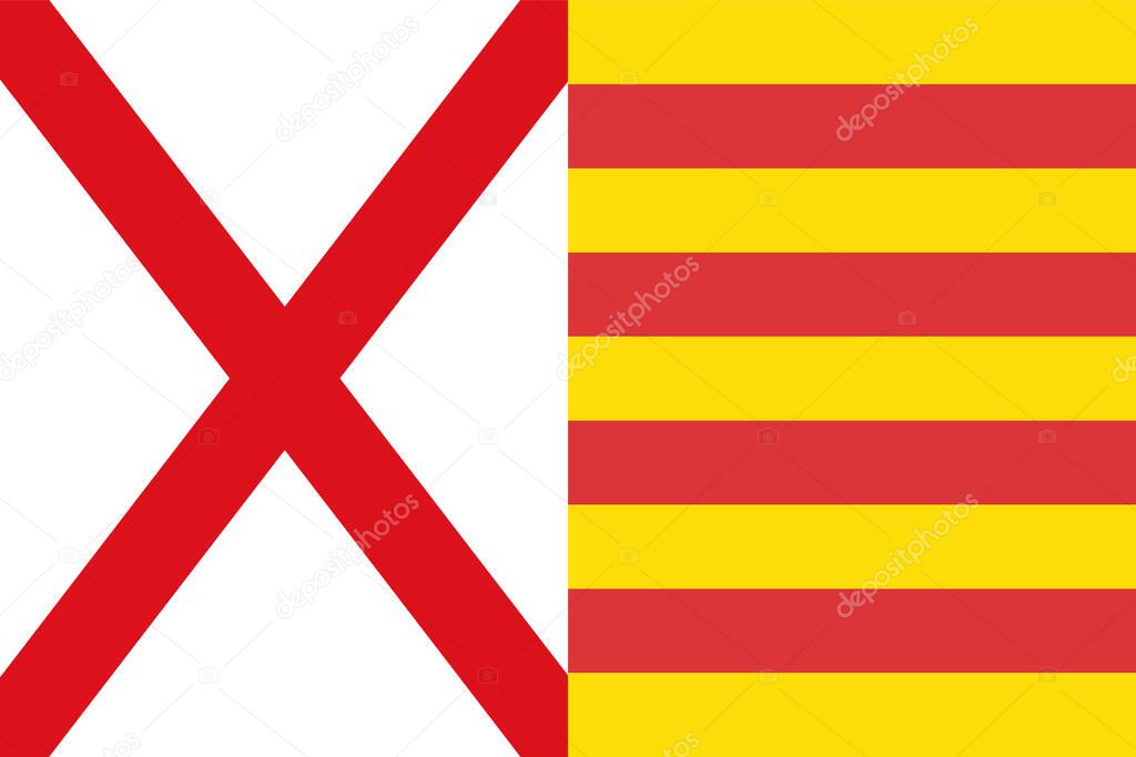 Hospitalet de Llobregat flag illustration. Province in Barcelona, Catalonia city.