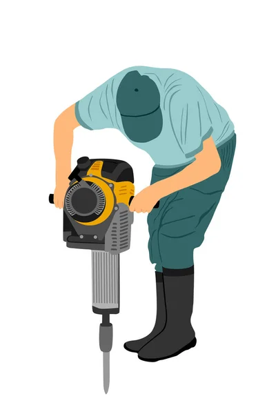 Construction Worker Electric Drill Illustrationdrilling Concrete Driveway Jackhammer Ground Construction — Stock Vector