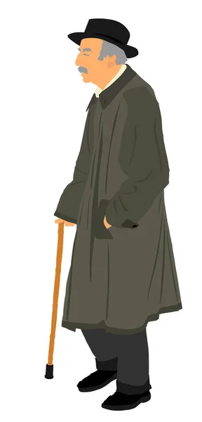 Old Man Walking Stick Vector Illustration Isolated White Background Senior — Vettoriale Stock