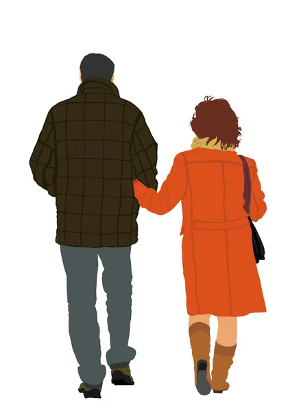快乐的老年夫妇手牵手矢量图解隔离在白色背景 成熟的女人和恋爱中的男人一起散步 人们活跃的生活 父母双双相爱户外运动 — 图库矢量图片