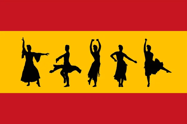 Attractive Spanish Girl Flamenco Dancer Vector Silhouette Spain Flag Hispanic — Vector de stock