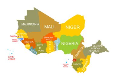 Western Africa vector map high detailed silhouette illustration isolated on white background. Western Africa regional map with separated borders without country members. Cote d Ivore map.