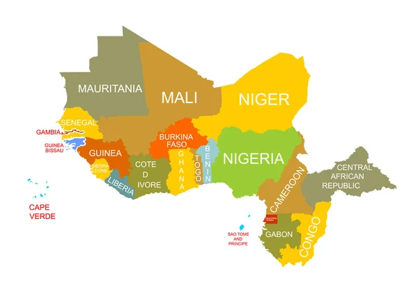 Westafrika Vektorkarte Hoch Detaillierte Silhouette Illustration Isoliert Auf Weißem Hintergrund — Stockvektor