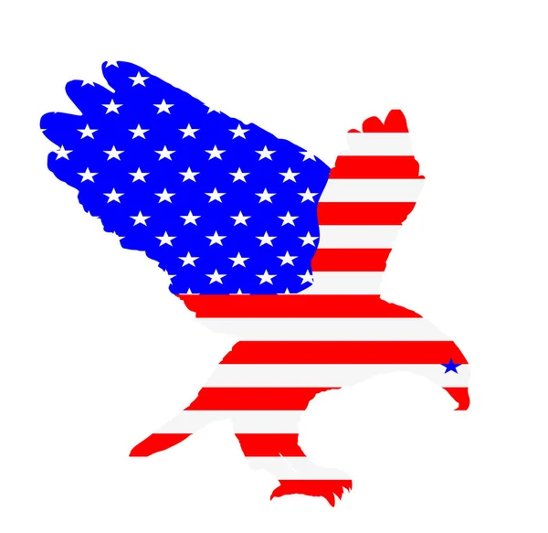 美利坚合众国国旗挂在秃鹰的上空 在白色背景上孤立地显示了飞行矢量 鹰展翅飞翔 爱国者的国家象征 权力与自豪美国国旗自由 — 图库矢量图片