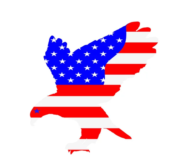 美利坚合众国国旗挂在秃鹰的上空 在白色背景上孤立地显示了飞行矢量 鹰展翅飞翔 爱国者的国家象征 权力与自豪美国国旗自由 — 图库矢量图片